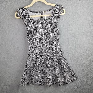 Free People Skater Dress Womens S Black White Mini Cap Crystals Cap Sleeve